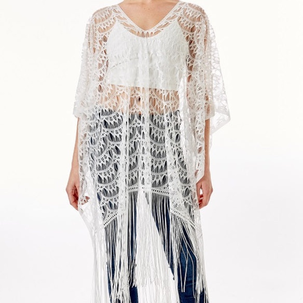 NWT WHITE POLYESTER MESH lace COVER UP From Love of Fashion